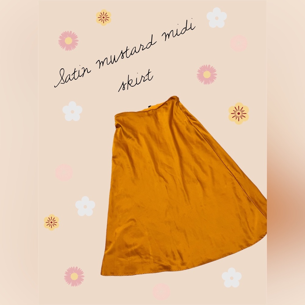 Solid mustard satin midi skirt